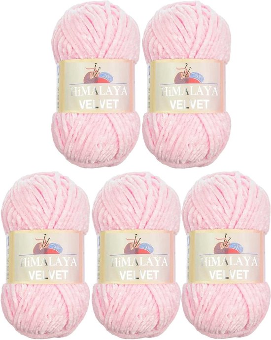 Himalaya Velvet Micro-polyester Breiwol, 5 x 100 gram, 600 meter -Fluweelzachte babywol, 500 gram wol (Baby Roos 90003)