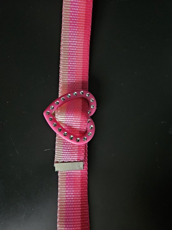 Roze stofriem met een hartvormige gesp versierd met strass steentjes.