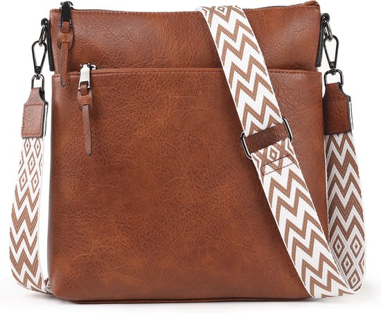 TAN.TOMI Dames Schoudertassen - Schoudertas Middelgrote - Crossbody Tas - Crossbodytassen voor Dames met Verstelbare - Afneembare Brede Band - Bruin