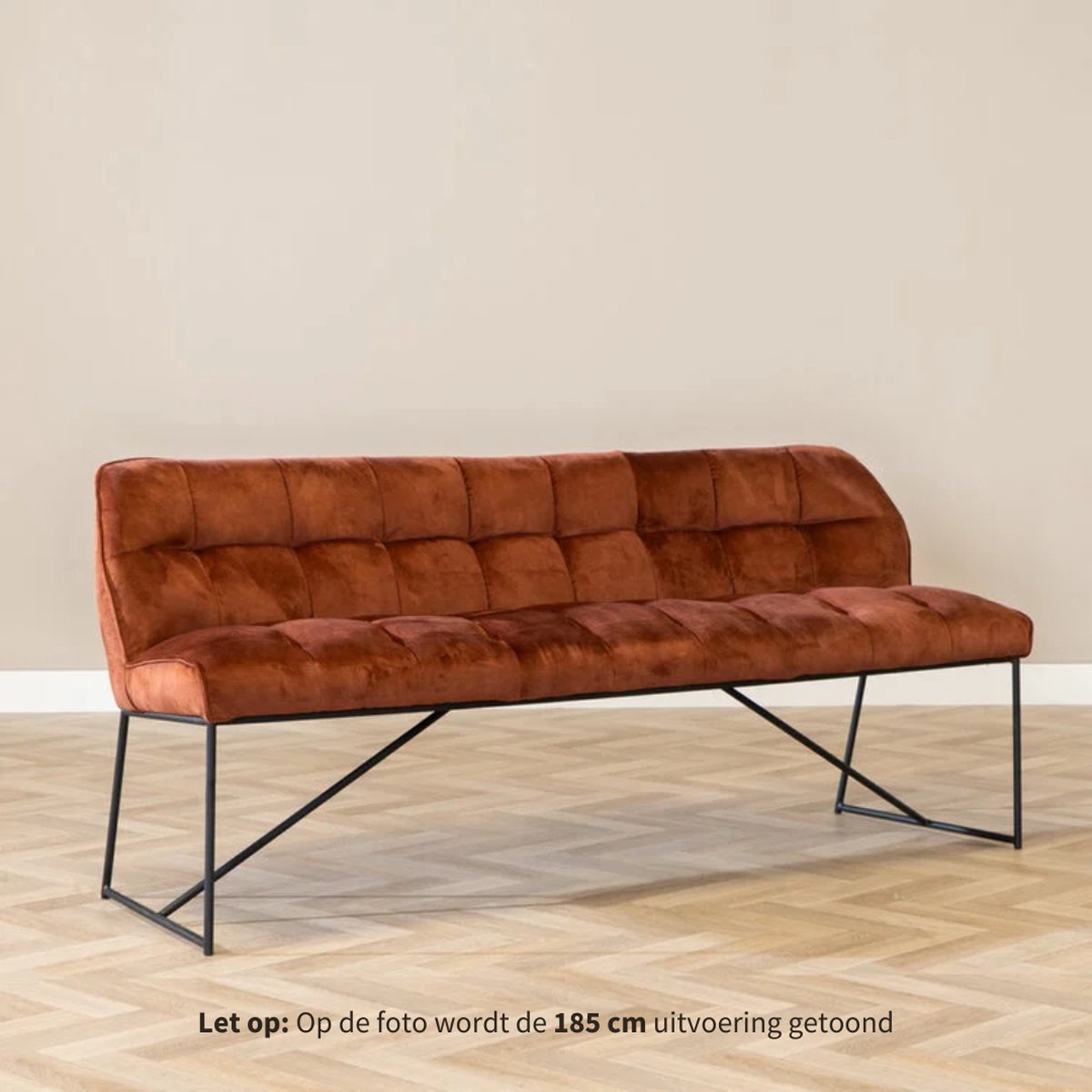 Bronx71® Velvet eetkamerbank Janna koper 155 cm - eettafelbank - eetbank