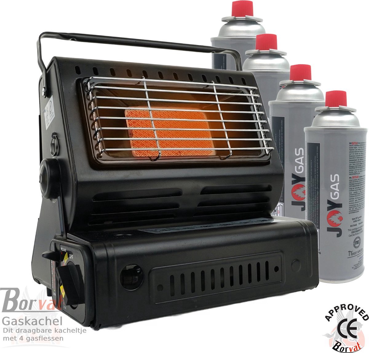 IBBO® - Kamping Gaskachel - Buitenkachel - Inclusief 4 Gasflessen - Kachel - Terrasverwarmer - Camping gaskachel - Gas Heater - Verstelbaar - Draagbaar - Zwart