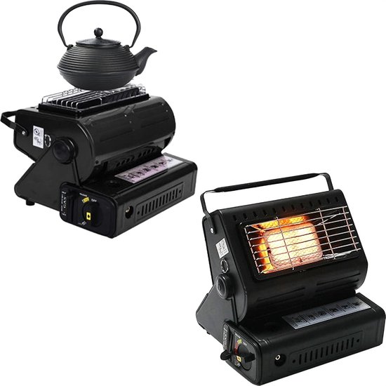 IBBO Shop - Kamping Gaskachel - Buitenkachel - Inclusief 4 Gasflessen - Kachel - Terrasverwarmer - Camping gaskachel - Gas Heater - Verstelbaar - Draagbaar - Zwart — afbeelding 2
