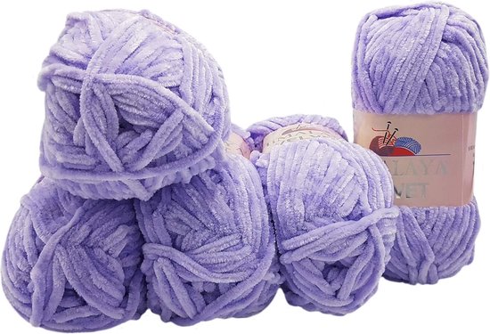 Himalaya Velvet Micro-polyester Breiwol, 5 x 100 gram, 600 meter -Fluweelzachte babywol, 500 gram wol (Lila 90005)