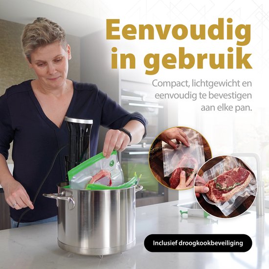 Perow Sous Vide Stick – Inclusief Wi-Fi en App – Inclusief Vacuum set - Slow Cooker – Smart Slowcooker – Sous Side Zakken - Zwart/RVS