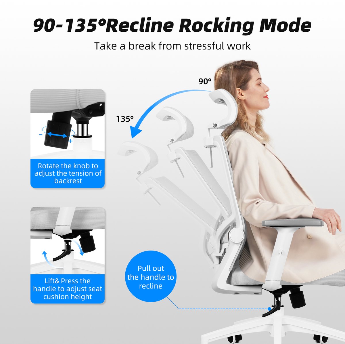 Qingdao Aiqu Ergonomische Bureaustoel met Hoogte Verstelbare Armleuningen - afbeelding 2