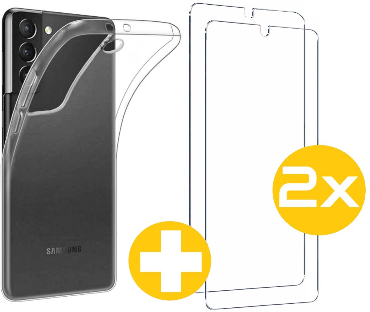Hoesje en Screenprotector Combi Geschikt Voor Samsung Galaxy S21+ (S21 PLUS)- Transparant Hoesje + 2x Screenprotector