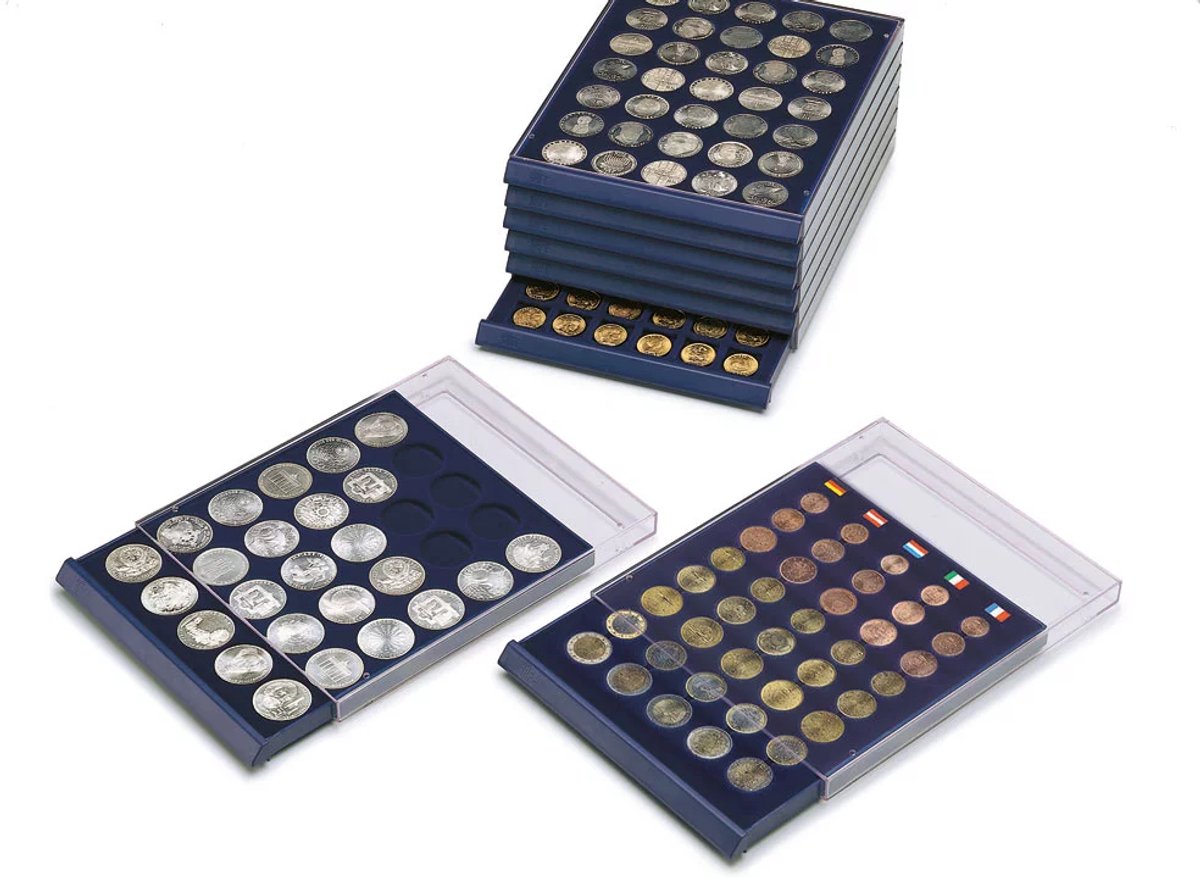 Stapel element, Nova Standard - voor Munten Ø 32,5 mm. (30 st.) Donkerblauw - afm: 245 x 200 x 35 mm.