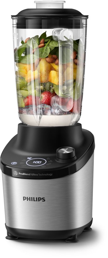 Philips Blender HR3760/00 - Krachtige 1500 Watt Motor - Met Display - 6 Programmas - Vaatwasserbestendig - 1.8 liter Glazen Kan - RVS - Zwart