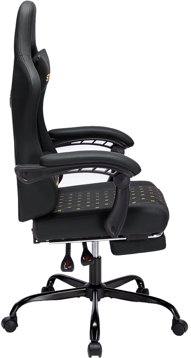 Afbeelding 2 van Symino FZ Gaming Stoel 200 kg – Racing-Style Gamestoel met Uittrekbare Voetensteun, 155° Rugleuning & 3D Armleuningen – Gepolsterd PU-leer – Zwart