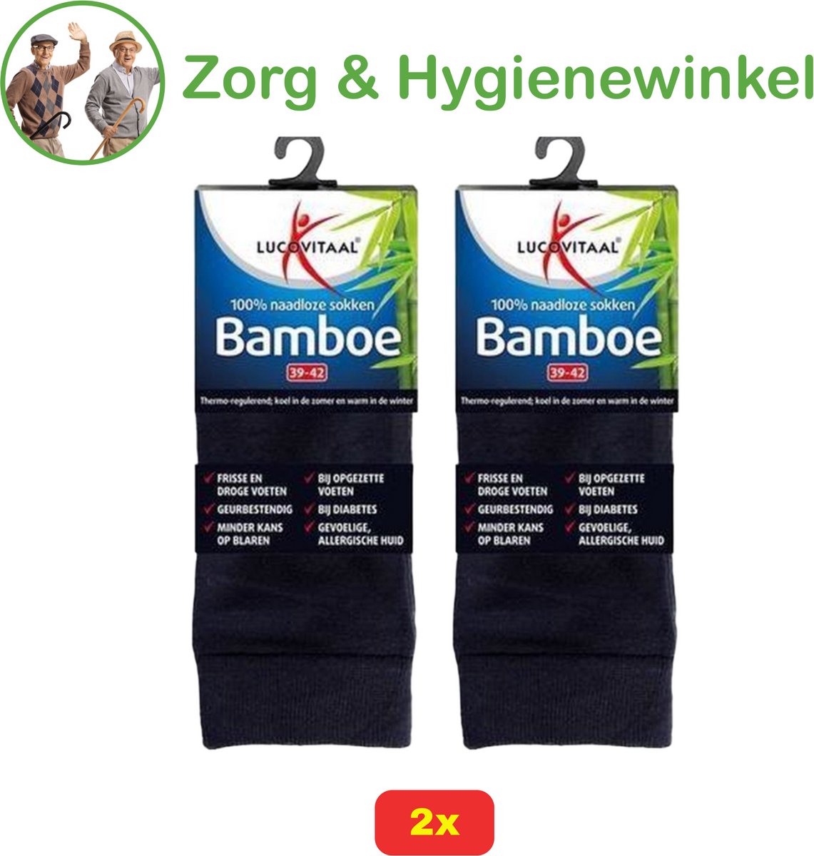 2x Lucovitaal Compressie Steun Sokken Zwart maat 42-47 - voordeelverpakking!