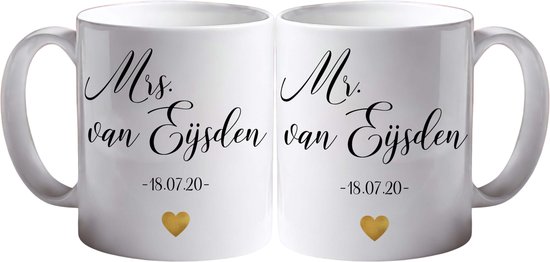 Mr. & Mrs. Mok Set – Gepersonaliseerde Trouwbekers