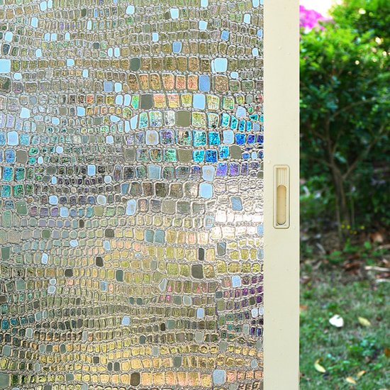 Conkov Raamfolie, spiegelfolie met regenboogeffect, elektrostatische adsorptie, geen kleefverbinding, decoratieve folie voor woonkamer, keuken, kantoor, zilveren halve maan backing, 44,5 x 200 cm, met