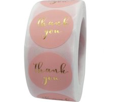 Stickers 'Thank you' bedrijf stickers - roze - hobby - webshop - bestellingen - kaart - stickers - bedankt stickers -  Huwelijk - Babyshower - Kraamfeest - Kerst – sinterklaas - goudkleurig -  rond - 500 stuks - op rol
