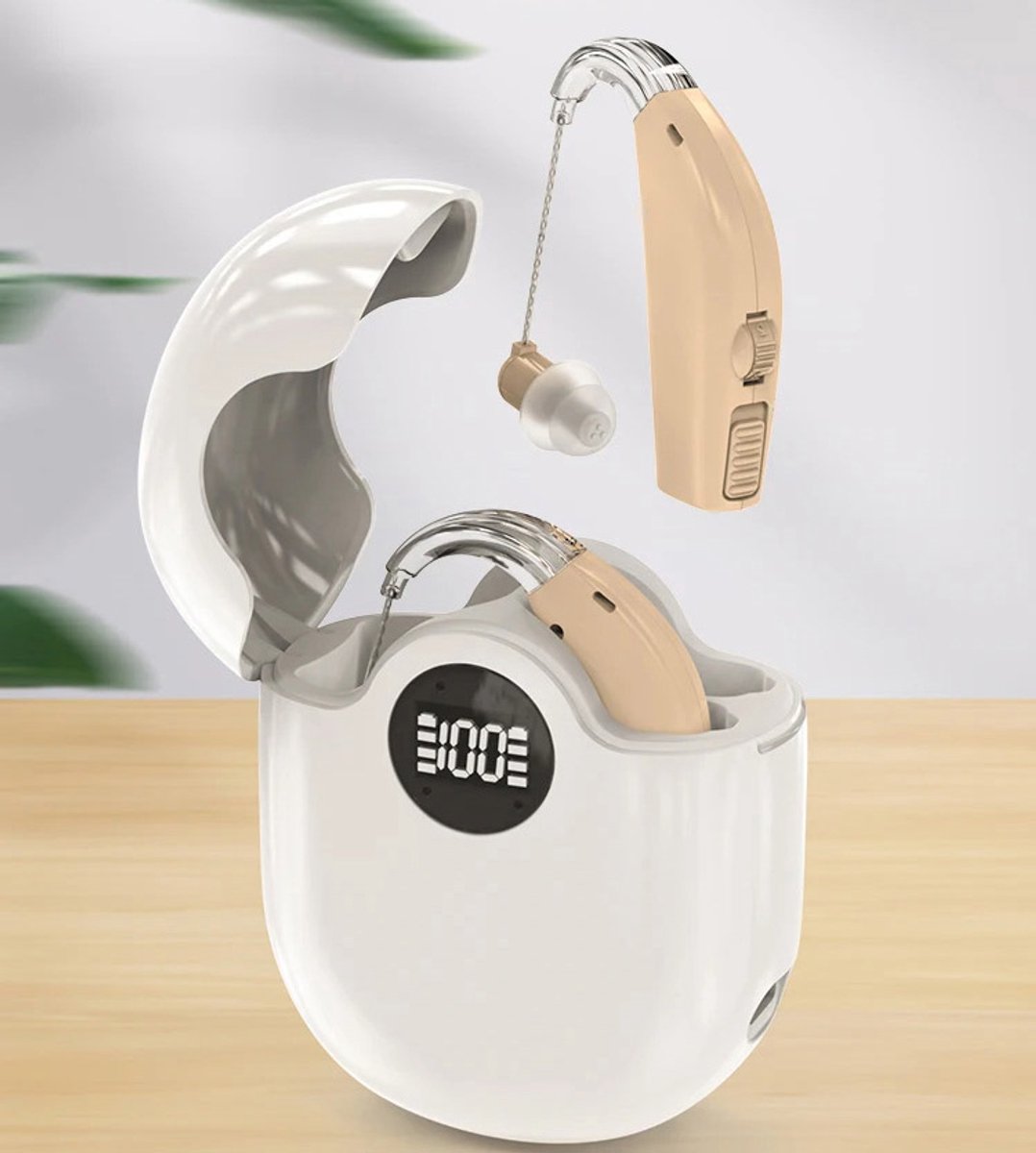 Pro Care Excellent Quality® 2x DSP Intelligent digitaal Gehoorapparaat - Gehoorversterker - Noise Reduction - Easy Click - Geluid Reductie - 3 Slimme Luistermodi - Oplaadbare LED Li/Re Box - Voor achter het oor (AHO) links en rechts - Wit Beige