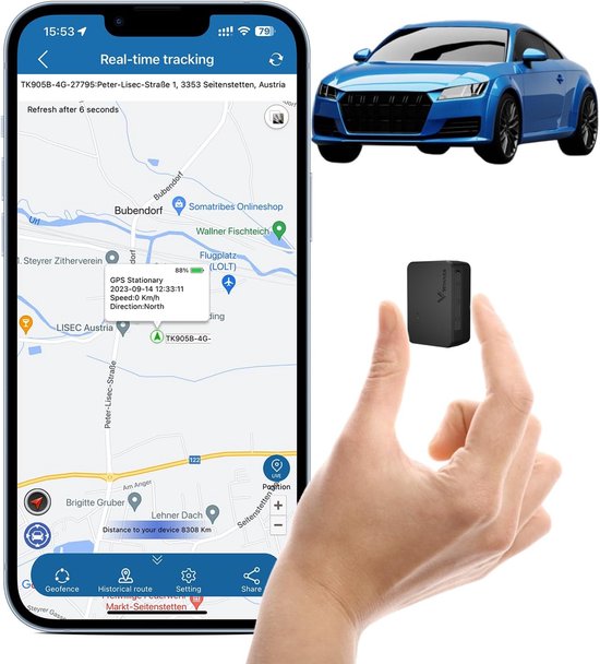 TKMARS 4G Mini GPS Tracker - Real-time tracking – LIVE APP IOS/ANDROID – Geofence - Trilalarm - 1500 mAh batterij - Maand/Jaar Abonnement - Abonnement vereist