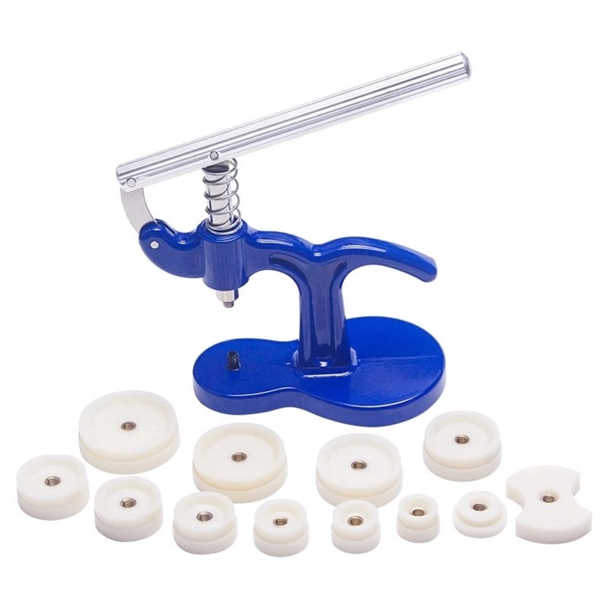 WiseGoods 13-Delige Horloge Persmachine - Kristalglas Reparatieset - 12 Klikmontage Stempels-Mallen - Horlogemaker Gereedschap