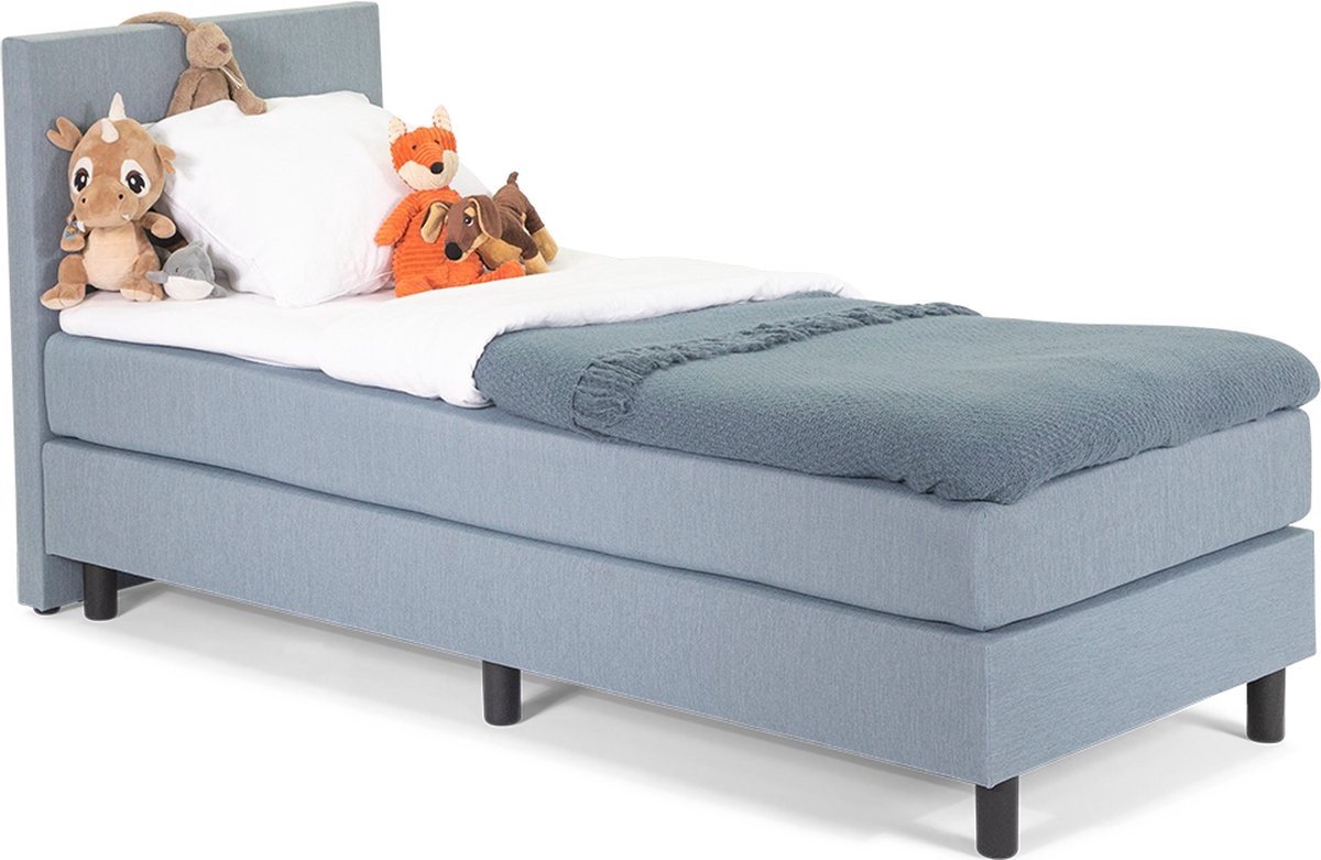 Kinder Boxspring Luxe Glad Hoofdbord 110 x 210 IJsblauw