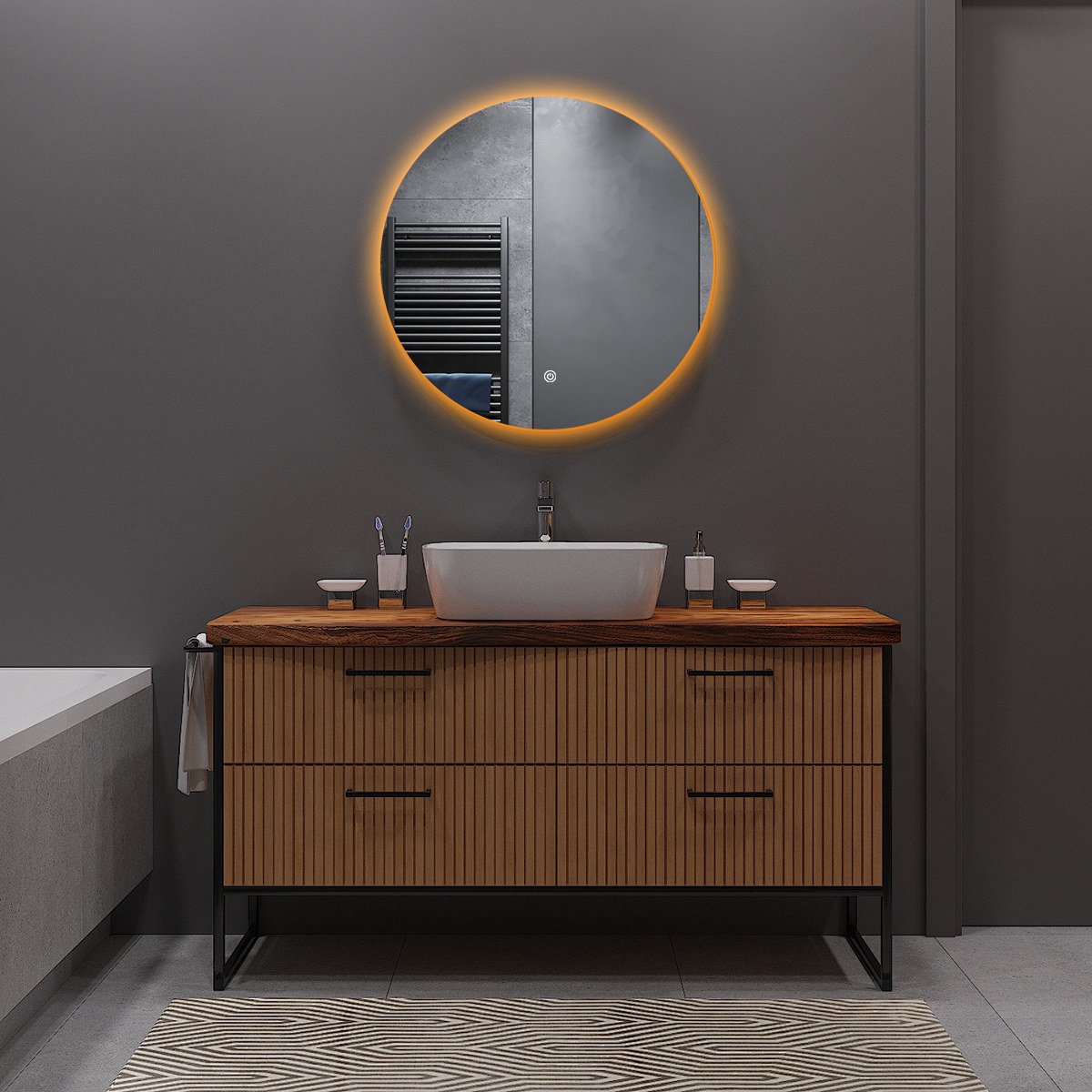Badkamerspiegel met LED Verlichting en Verwarming 80cm - Afimera Luna - Randloos - Wandspiegel Rond - Touch Bediening - Dimbaar - Aanpasbare Lichtkleur