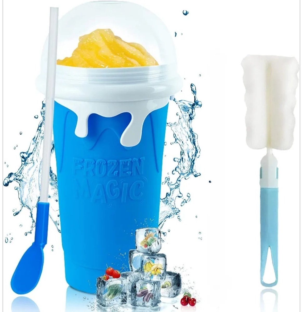WiseGoods Premium Slush Puppy Maker - Drinkbeker Met Lepel & Reinigingsborstel - IJs Crusher - Slushy Cup - BPA Free - Blauw