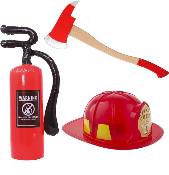 Brandweerman verkleed set - volwassenen - helm - brandblusser - bijl - Carnaval