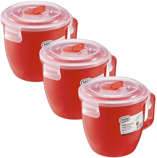 Tasse micro-ondes Hobby Life - 3x - 620 ml - pour réchauffer les aliments - 8,5 x 11 cm