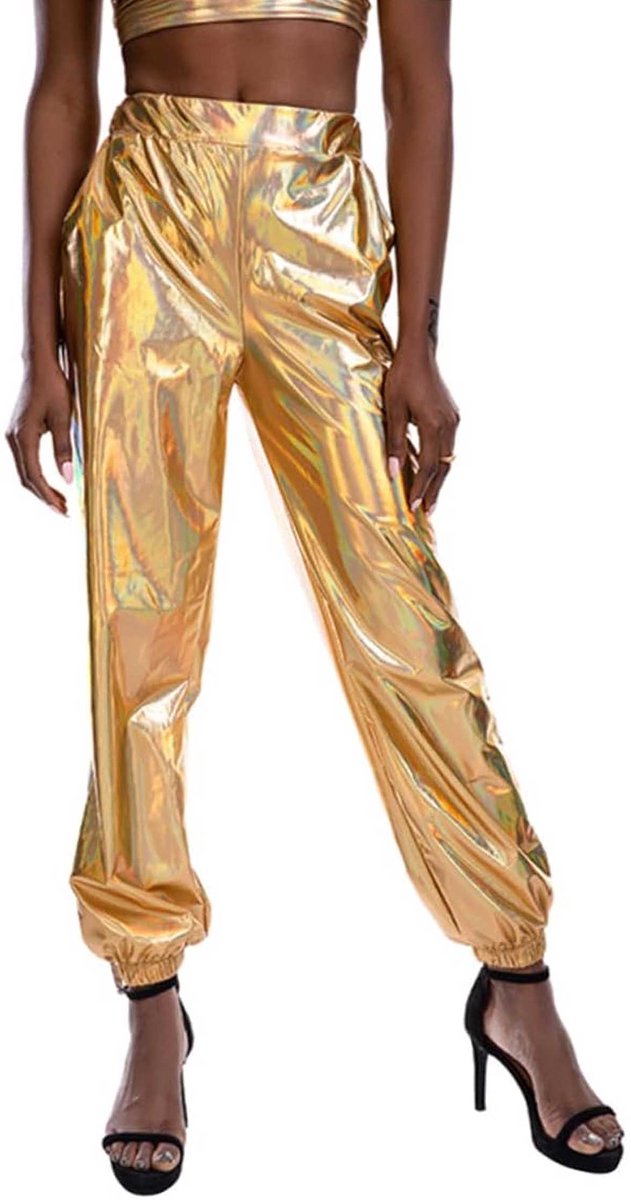 Goud Glanzende Dames Broek - Trendy - Glitter - HipHop - Hoge Taille - Party
