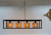 Industriële -Cosy - hanglamp - 4 lichts - met brons gouden kappen - in hoogte verstelbaar tot 180cm max