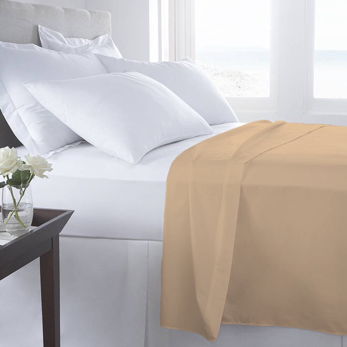 SENZA DONNA 100% Katoen Percaline Laken met Cordonrand 200x250 cm ZAND