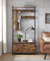 Vasagle Kapstok met schoenenkast - kapstok met bank - kledingrek - schoenenrek - 9 haken - bovenste plank - voor hal - slaapkamer - industrieel design - vintage bruin - Zwart