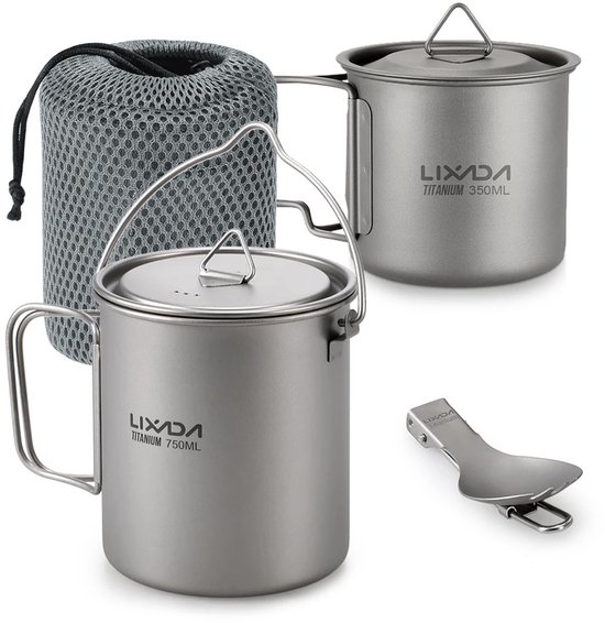 Camping - Mok - Camping Mok - Survival - Tafelgerei - Campingaz - Titanium - Survival Spullen - Picknick - Draagbaar - Bestek - Vork - Lepel — afbeelding 5