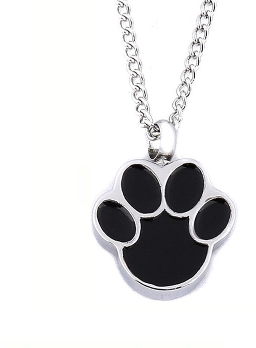 Ashanger met hondenpoot - Luxe Ashanger Hondenpoot - Zilver Zwart - Gedenksieraad - In Luxe Geschenkdoos - Petshop Seven®