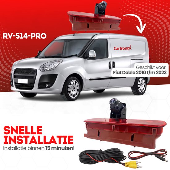 Derde remlicht achteruitrijcamera voor Fiat Doblo - 2010 t/m 2023 - Cartronix - HD Beeld & Nachtzicht - Waterproof - 170 Graden zicht — afbeelding 3