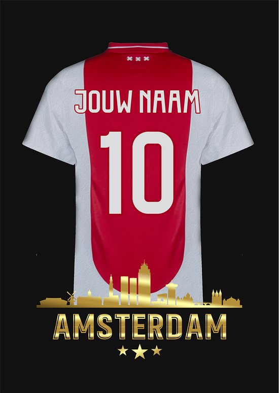 Affiche Amsterdam - Affiche de Voetbal Maillot avec Skyline - Format A2+ 43 x 61 cm (Posters personnalisées avec eigen naam et numéro) - Un vrai cadeau de Voetbal !