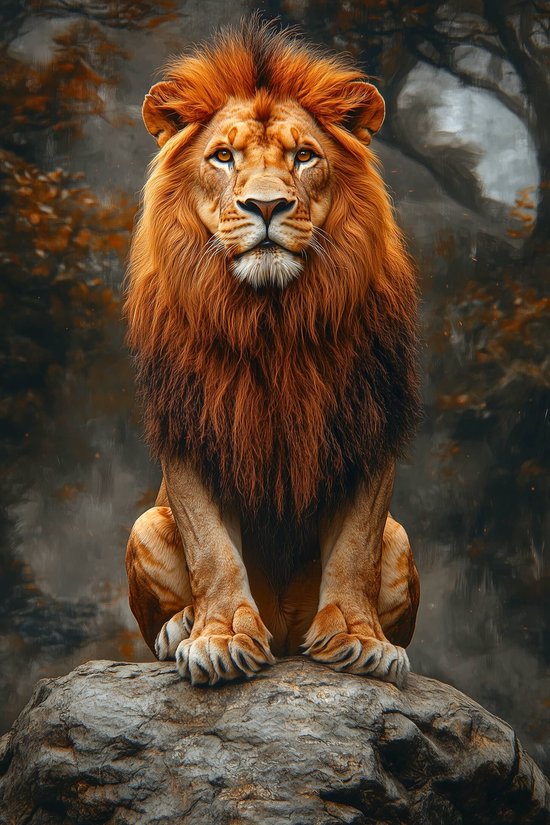 Leeuw Poster | Dieren Poster | Wild Poster | Safari Poster | Natuur Poster | Krachtige Poster | Jungle Poster | 50x70cm | Wanddecoratie | Muurposter | S5084MT | Geschikt om in te lijsten