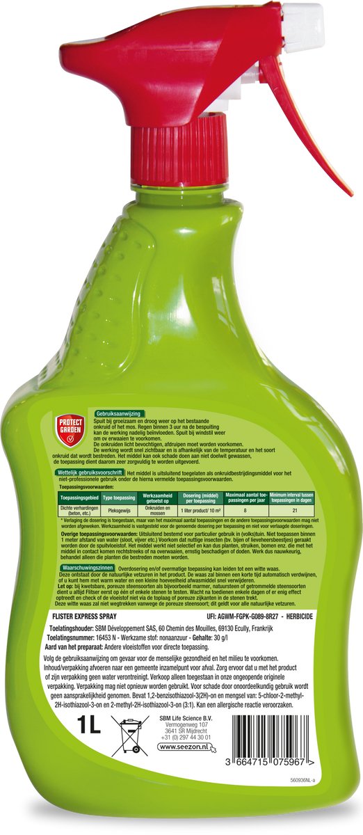 Protect Garden Flitser Express Spray, 1 L - Kant & Klaar Onkruidbestrijder - Onkruid en Mos Bestrijden - Vloeibaar Bestrijdingsmiddel - Onkruidverdelger in handige Spuitverpakking - Binnen 3 uur zichtbaar resultaat — afbeelding 2