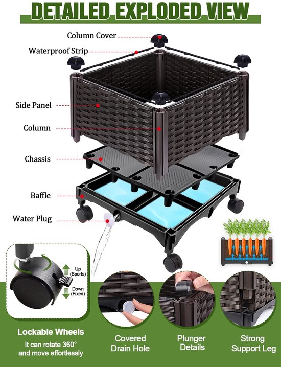 Kalolary Verhoogd Tuinbed Met Latwerk Voor Klimplant, 67'' Plant Grow Support Planter Box Garden Trellis Wielen Bed Stalen Groentewijnstok Klimsteun Binnen En Buiten 663571529