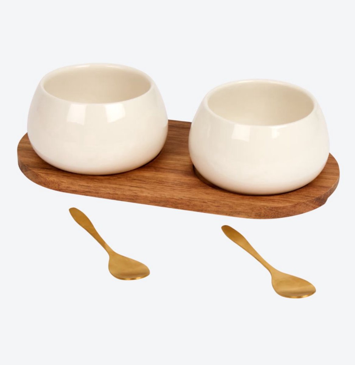 Serveerset - Serveerplank - Glas - Hout - 5 delig - Incl 2 x schaaltjes 2 x lepel 1 x plank