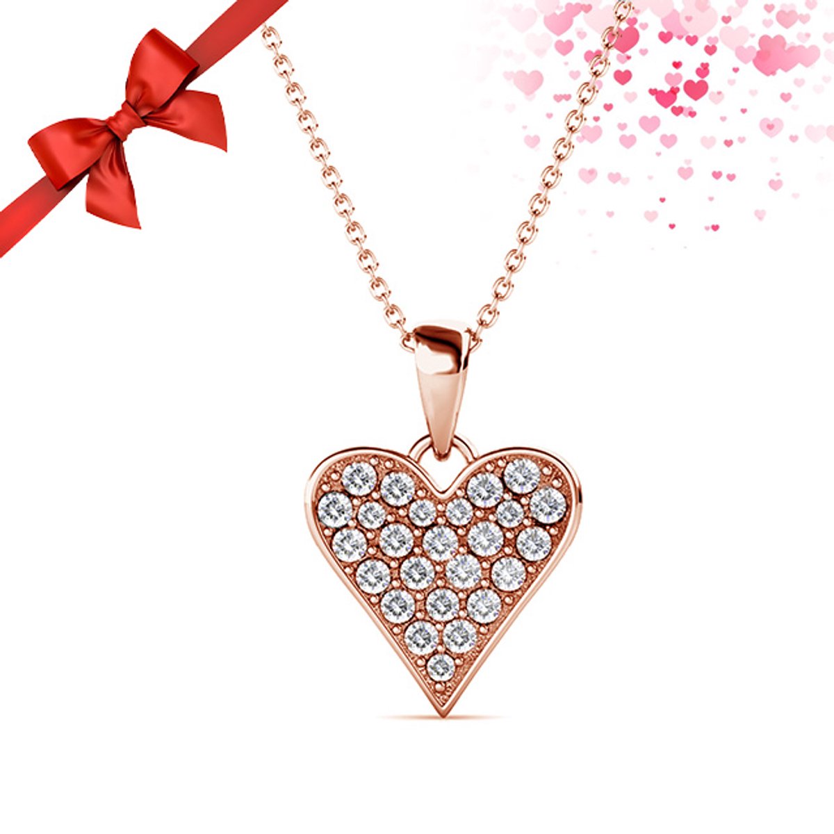 Shoplace Hart ketting dames punt met Swarovski® kristallen - Gold plated - Schakelketting - Halsketting - Cadeau voor vrouw - 45cm - Roségoud