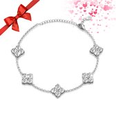 Shoplace ® - Bracelet trèfle femme avec cristaux Swarovski - Plaqué or blanc 18 carats - Bracelet Swarovski - Coffret cadeau - ⌀ 20cm - Argent