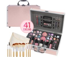 Roze Make Up Koffer Meisjes Met Inhoud 41-Delig - Set Inclusief Kwasten & Reis Eui - Make Up Koffer Kinderen - Make Up Koffer Gevuld - Cosmetica Koffer - Roze Beautycase Meisjes