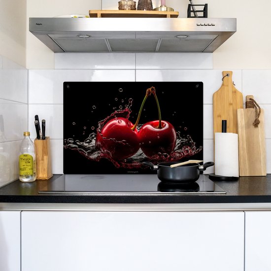 KitchenYeah® Protection plaque induction 75x50 cm - Cerises - Fruits - Eau - Protege plaque de cuisson - Couvre plaque induction - Protecteur d'induction - Cuisine