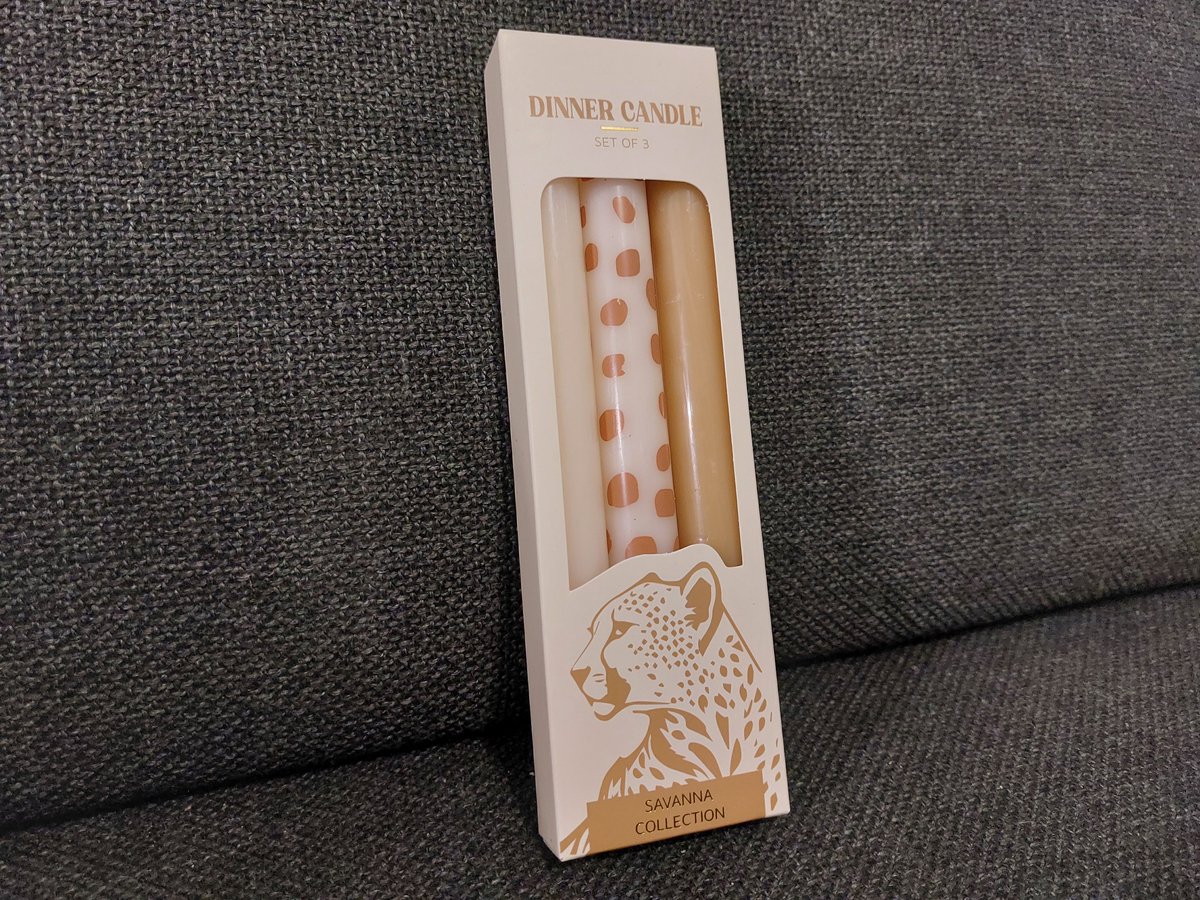 Dinerkaarsen - Dierenprint Dinerkaarsen - Set van 3 | 22 cm - Cheeta - Effen - Beige | Luxe Dinerkaarsen Savanna Collection - Brandtijd: 6 uur — cadeau in Wonen & Interieur - foto 2