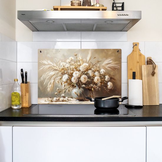 KitchenYeah® Protection plaque induction 77x51 cm - Fleurs - Bouquet - Fleurs sèches - Beige - Protege plaque de cuisson - Couvre plaque induction - Protecteur d'induction - Cuisine