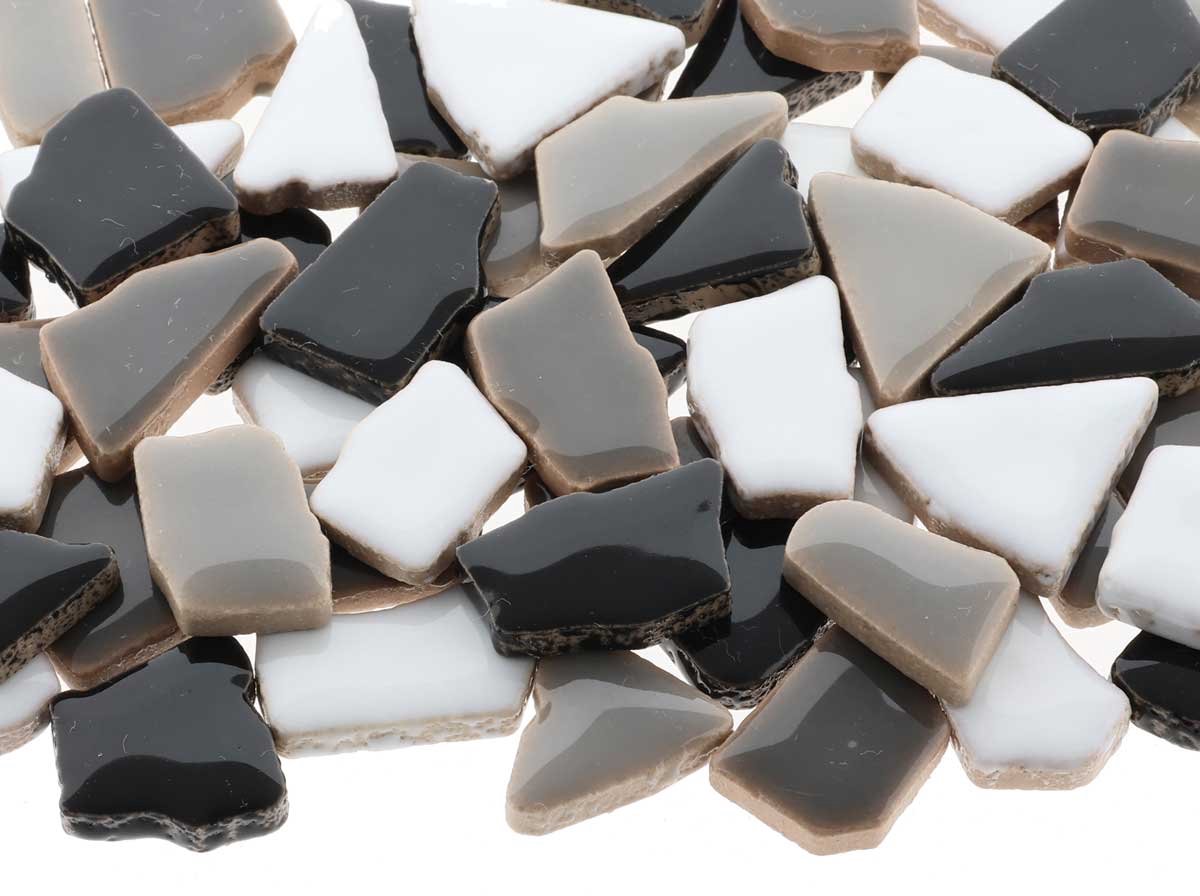 Mozaïek puzzelsteentjes keramiek - mix wit tot zwart; 500 gram XL-pack