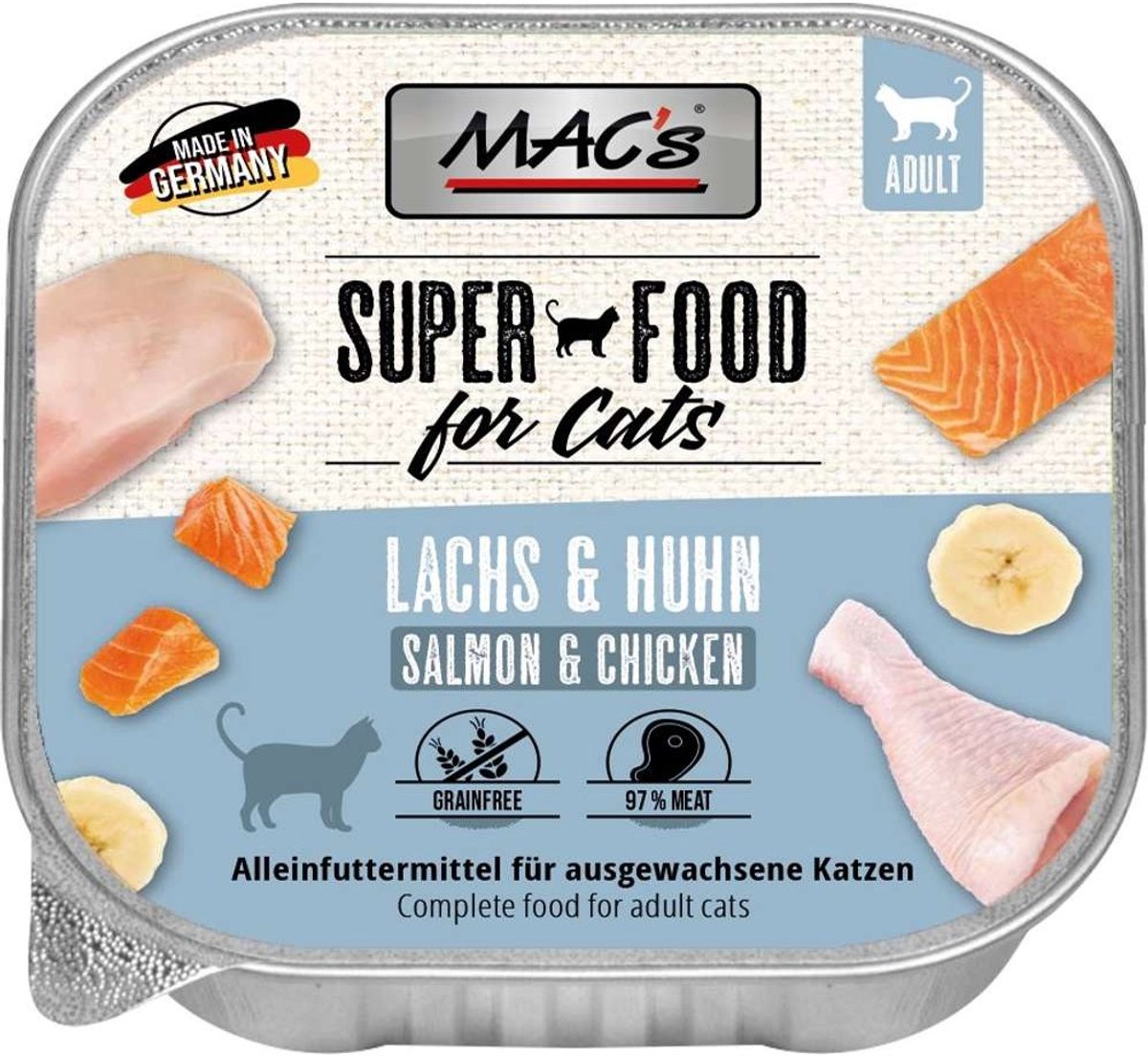 MACs Mac’s Kattenvoer Natvoer - Vlees kuipje 70% Zalm en Kip 6 x 85g