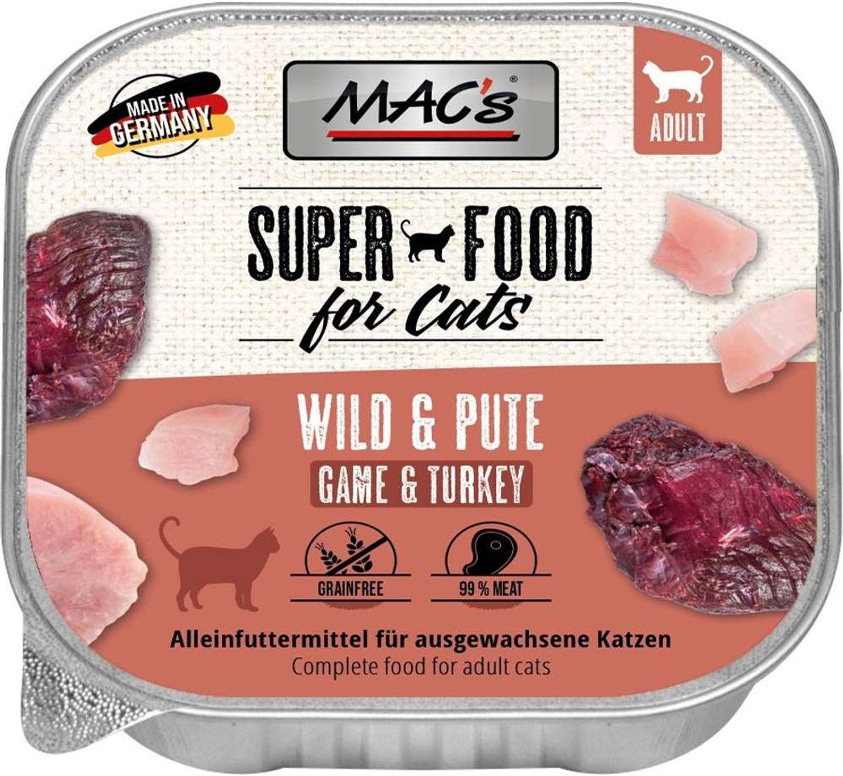 MACs Mac’s Kattenvoer Natvoer - Vlees kuipje 70% Wild en Kalkoensvlees 6 x 85g