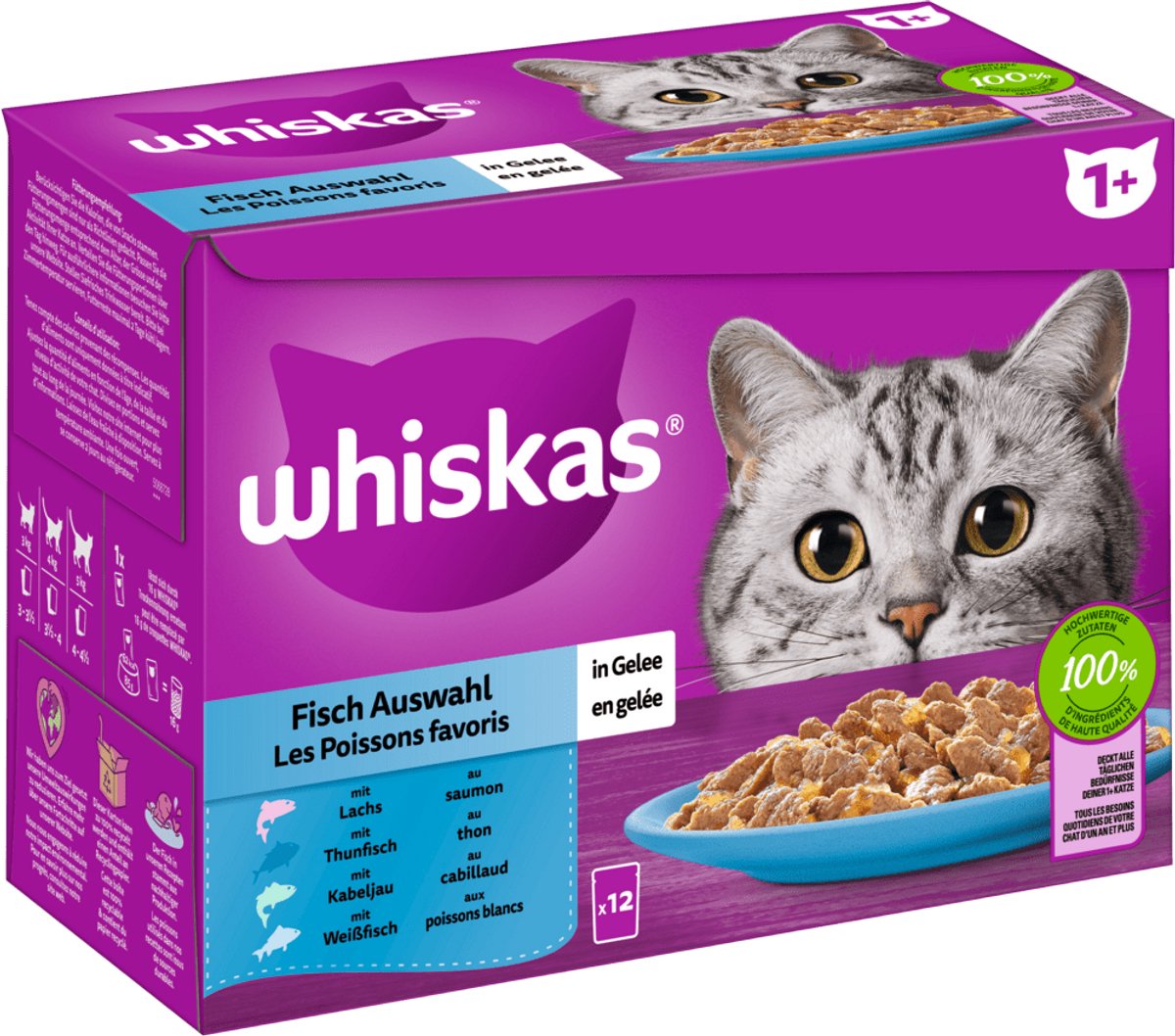 Whiskas 1+ Fish Selection Gelei 12x85g 4-pack - Vis