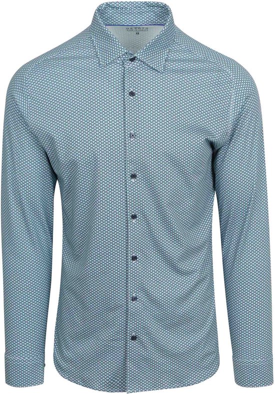 Desoto Overhemd Print Bloem Blauw Groen - Maat L - Heren - Overhemden Casual
