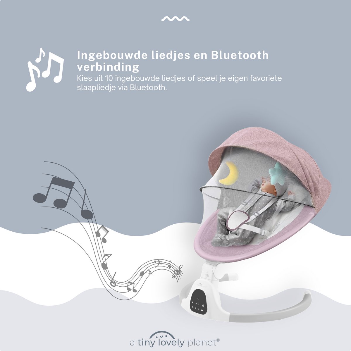 A Tiny Lovely Planet - Wipstoel - Schommelstoel Baby - Elektrisch - Baby Swing - 3 Verstelbare Hoeken en 5 schommelstanden - Roze – foto 6