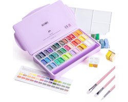 HIMI Gouache - set van 36 kleuren 12g - Twin split cups Lila + 3 penselen